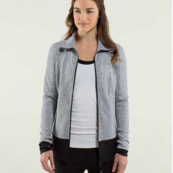 Lululemon Nice Asana Jacket Yoga Gray White Black Heathered Herringbone Size 8 - Picture 2 of 16
